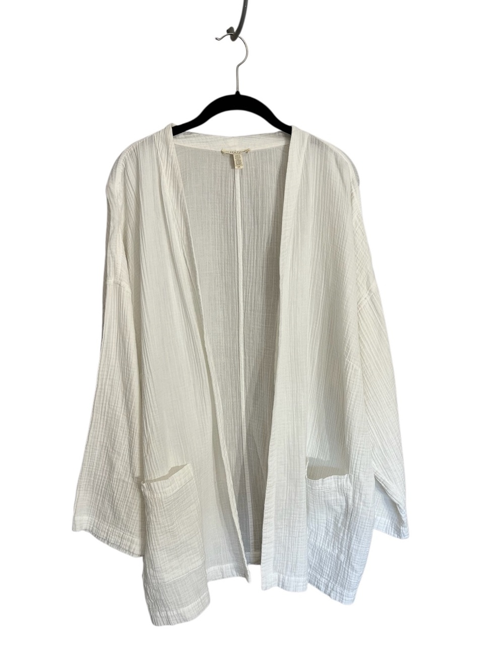 Eileen Fisher white organic cotton gauze open jacket relaxed fit sz 2X coastal
